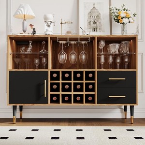 Wine Bar Cabinet with Storage & LED Light, 47'' Home Coffee Bar Cabinet with Wine Rack, Kitchen Buffet Sideboard Cabinet for Living Room, Dining Room - 1 of 4