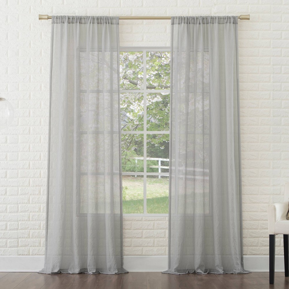 Photos - Curtains & Drapes 50"x108" No. 918 Sheer Avril Crushed Texture Rod Pocket Curtain Panel Silv