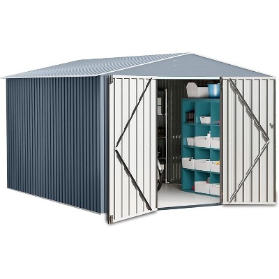 Acekool 10x12 FT Metal Outdoor Storage Shed, Aluminum Frame, Lockable Door, Vents, Sloped Roof