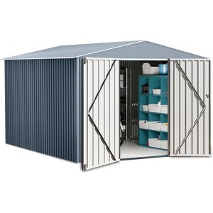 Acekool 10x12 FT Metal Outdoor Storage Shed, Aluminum Frame, Lockable Door, Vents, Sloped Roof - 1 of 4