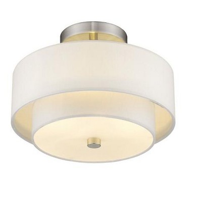 Claremont Brushed Nickel 2-Light Semi-Flush Mount with Off-White Drum Shade