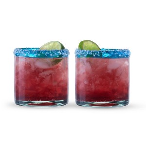 Segunda Vida Primavera Mexican Drinking Glasses - Hand Blown Colored Glassware - Blue Rimmed Tumblers, 100% Recycled Glass, 12oz, Set of 2 - 1 of 4