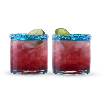 Segunda Vida Primavera Mexican Drinking Glasses - Hand Blown Colored Glassware - Blue Rimmed Tumblers, 100% Recycled Glass, 12oz, Set of 2