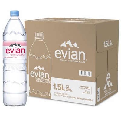 Evian Natural Spring Water -1.5 L Bottle (Pack of 12)