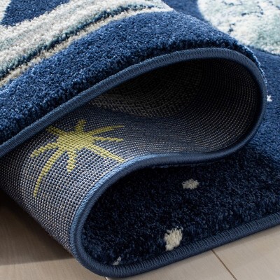 Navy and Ivory Space-Themed Kids Rectangular Area Rug