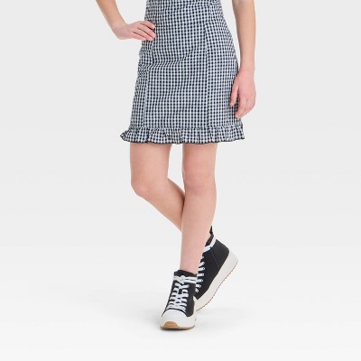 Girls' Ruffle Mini Skirt - Art Class™ Black S: Gingham Check Girls' Ruffle Mini Skirt - Art Class™ Black S: Gingham Check