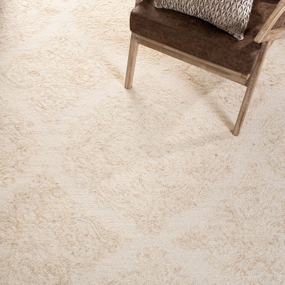 Ivory Beige Abstract Hand-Tufted Wool Square Rug