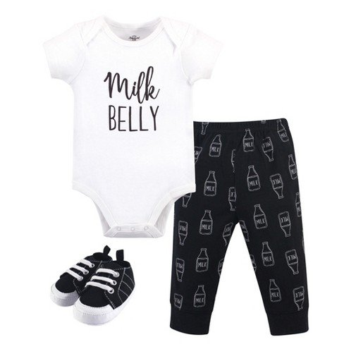 Little Treasure Baby Boy Cotton Bodysuit, Pant And Shoe 3pc Set, Milk Belly  : Target