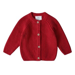 Stellou & Friends 100% Cotton Chunky Ribbed Knitted Cardigan for Boys & Girls Ages 0-6 Years - 5-6 Years / Red - 1 of 3
