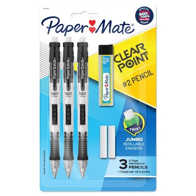 Paper Mate Clear Point 3pk #2 Mechanical Pencils with Eraser & Refill 0.7mm Black