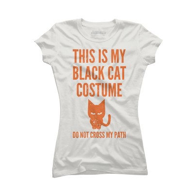 Junior's Design By Humans Halloween Introvert Black Cat Costume By Commykaze T-Shirt