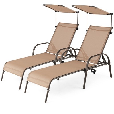 Tangkula Set of 2 Heavy-Duty Chaise Lounge 5-Level Adjustable Patio Recliner Canopy