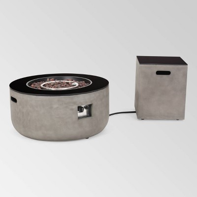 Adio Circular 31" Light Weight Concrete Gas Fire Pit with Tank Holder - Light Gray