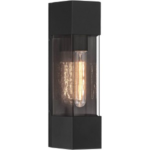 John Timberland Isabel 16" High Modern Outdoor Wall Light Fixture Mount Porch House Exterior Outside Weatherproof Black Metal Clear Glass Shade - 1 of 4