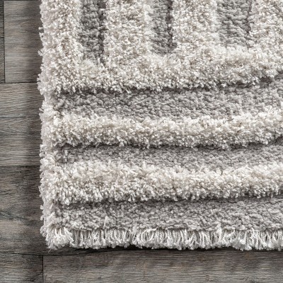 Modern Shag 4' x 6' Gray and White Synthetic Area Rug