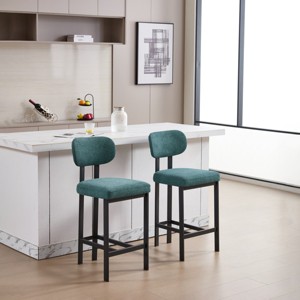 Set of 2 Counter Height Bar Stools, 26" Modern Upholstered Fabric Chairs with Backs and Black Metal Legs for Kitchen Island or Dining Room – Koiai - 1 of 4