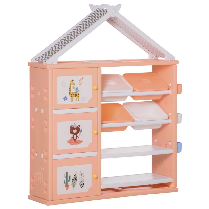 Qaba Kids Toy Storage Organizer with 4 Bins, Storage Cabinets, Bookshelf and 4-Layers Toy Collection Shelves, 4 of 10