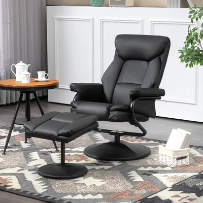 Black Faux Leather Swivel Recliner Chair with Ottoman