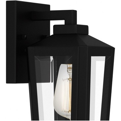 Matte Black Steel Lantern Sconce with Clear Glass Panels