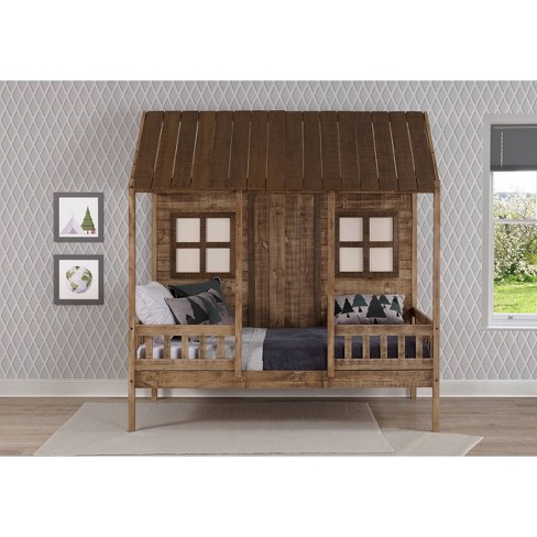 Twin Front Porch Low Loft Bed Rustic, Rustic Sand Twin Tree House Loft Bed With Drawers