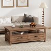 47.2" Farmhouse Coffee Table with Drawers and Open Shelf, Rustic Walnut Wood Grain Finish, Sturdy 6-Leg Center Table for Living Room - 2 of 4