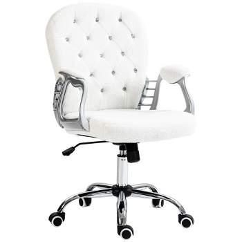 Vinsetto Vanity Teddy Fleece Mid Back Office Chair Swivel Tufted Backrest Task Chair with Padded Armrests, Adjustable Height, Rolling Wheels, White