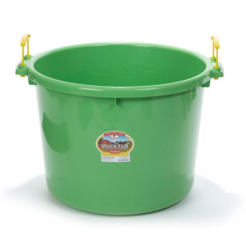 Little Giant 70 Quart Muck Tub Durable and Versatile Utility Bucket with Molded Plastic Rope Handles for Big or Small Cleanup Jobs, Lime Green, 1 of 7