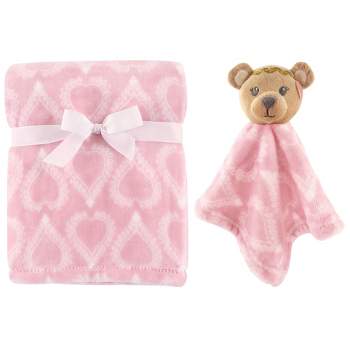 Hudson Baby Infant Girl Plush Blanket with Security Blanket, Boho Bear, One Size