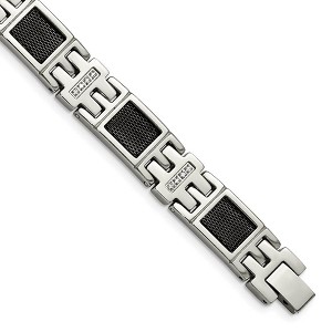 Black Bow Jewelry Stainless Steel Black Plated Mesh 1/3ctw Diamond Link Bracelet, 8.75in - 1 of 4