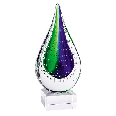 HomeRoots 11" Clear Blue and Green Murano Glass Modern Abstract Tabletop Sculpture