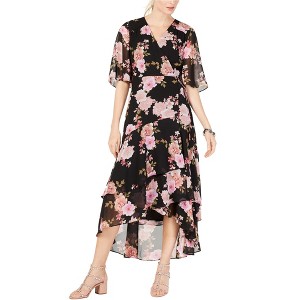I.N.C International Concepts Womens High-Low Floral Wrap Dress, Black, 8 - 1 of 1