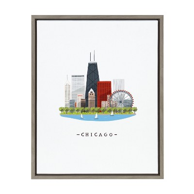 18" x 24" Sylvie Chicago Skyline Illustration by Maja Tomljanovic Framed Wall Canvas Gray - Kate & Laurel All Things Decor