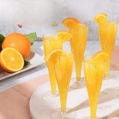 Gold Glitter Disposable Plastic Champagne Flutes - 200 Pieces