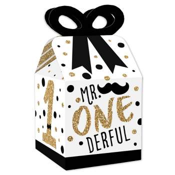 Big Dot of Happiness 1st Birthday Little Mr. Onederful - Square Favor Gift Boxes - Boy First Birthday Party Bow Boxes - Set of 12