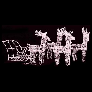 Aghana Digitals 4-Piece Acrylic LED Lighted Reindeer & Sleigh Set, 110.2"x11"x21.7", Warm White, - 1 of 4