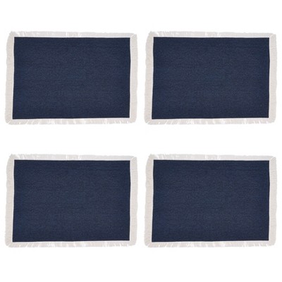Navy Blue Cotton Fringe Border Placemats Set of 4
