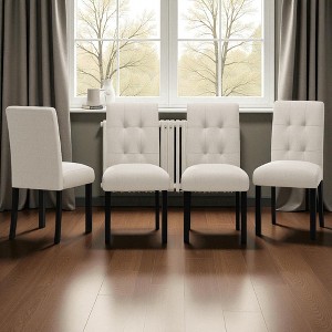 Mshliw Set of 4 Upholstered Dining Chairs with Tufted Back, Rubber Wood Legs, Linen Fabric, for Kitchen or Dining Room - 1 of 4