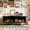 Famapy Black Credenza Sideboard Table with Diamond Pattern Doors Mid-Century Modern Storage Cabinet Bookshelves Bookcase - 2 of 4