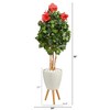 Nearly Natural 58-in Hibiscus Artificial Tree in White Planter with Stand - image 2 of 4