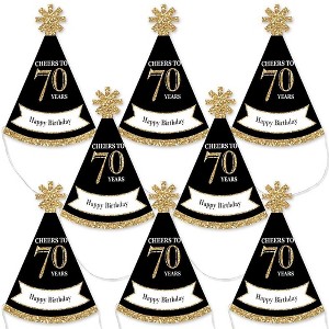 Big Dot of Happiness Adult 70th Birthday - Gold - Mini Cone Birthday Party Hats - Small Little Party Hats - Set of 8 - 1 of 4