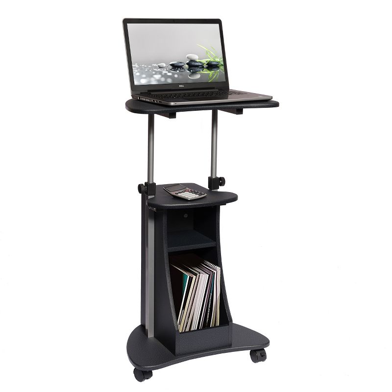 Sit To Stand Rolling Adjustable Height Laptop Cart with Storage Graphite - Techni Mobili, 4 of 11