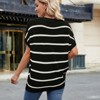 Coolmee Women Casual Crew Neck Striped Contrast Color Drop Shoulder Short Sleeve Lightweight Knit Trendy Pullover Sweater Tops - 3 of 4