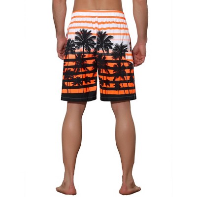 Lars Amadeus Men's Color Block Tropical Trees Printed Striped Beach Shorts Orange 34 — фото 3