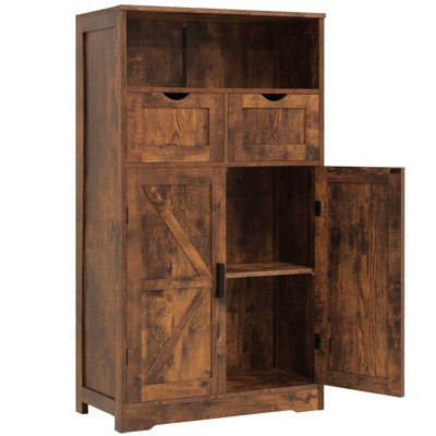 USIKEY Farmhouse Storage Cabinets, Kitchen Storage Cabinet with 2 Adjustable Drawers & Shelf, Floor Cabinet, for Living Room, Home Office, Kitchen