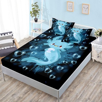 Acoinel 3 Pcs Axolotl and Pearl Lightwight Ultra Soft Comforter Set with 2 Pillowcases, Blue