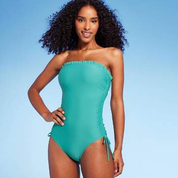 Women's Lettuce Edge Bandeau One Piece Swimsuit - Shade & Shore™ Teal Green
