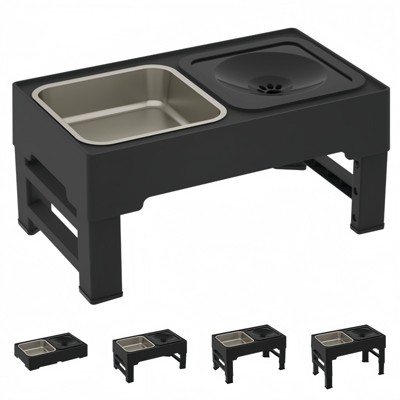 GustoWave Elevated Dog Bowls, 4 Adjustable Heights Raised Dog Bowl Stand with Stainless Steel Dog Food Bowls, Anti Slip Dog Water Bowl