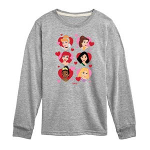 Girls' - Disney Princess - Princesses Heart Grid Long Sleeve Graphic T-Shirt - 1 of 4