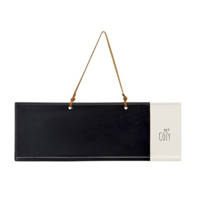 Set of 4 Black and Ivory Stoneware Hanging Chalkboards