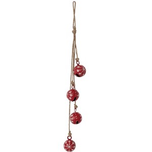 Storied Home Jute Rope Door Hanger with Hand-Painted Metal Jingle Bells and Snowflakes, Natural, Red and White - 1 of 2